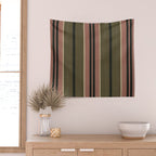 linen stripes (olive green and pink) Wall Tapestry Gallery Image 2
