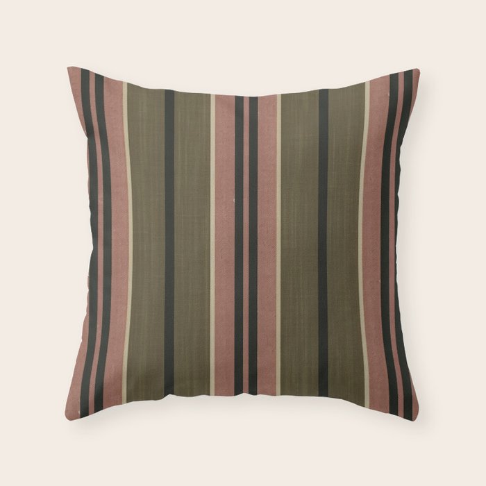 linen stripes (olive green and pink) Throw Pillow Gallery Image 6