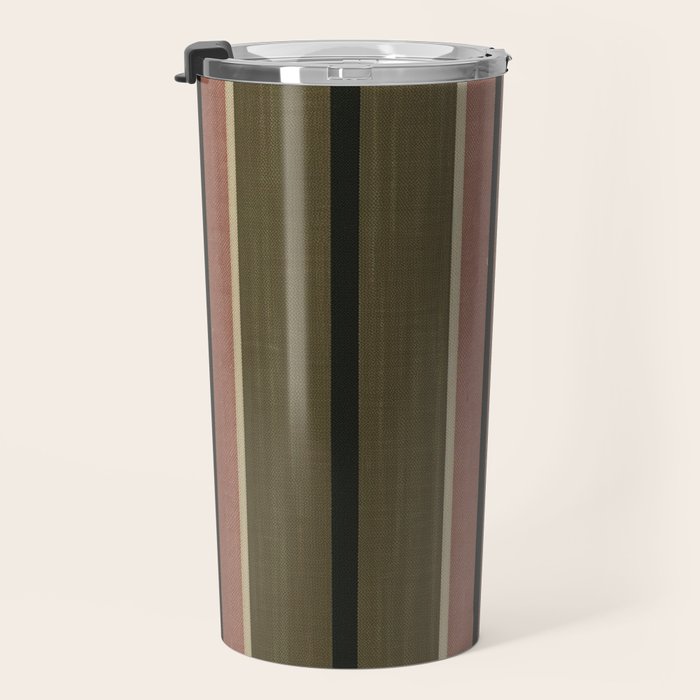 linen stripes (olive green and pink) Travel Mug Gallery Image 3
