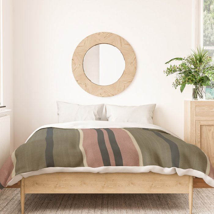 linen stripes (olive green and pink) Duvet Cover Gallery Image 3