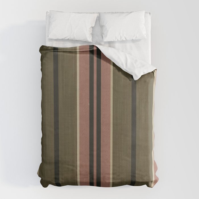 linen stripes (olive green and pink) Duvet Cover Gallery Image 6