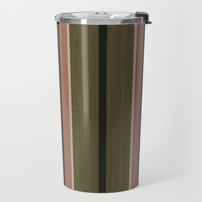 linen stripes (olive green and pink) Travel Mug Gallery Image 2