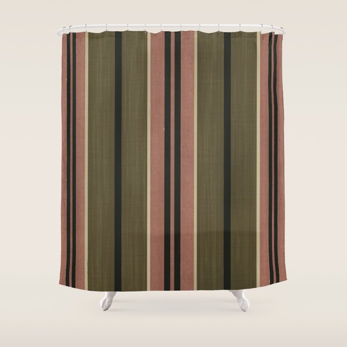 linen stripes (olive green and pink) Shower Curtain Gallery Image 1