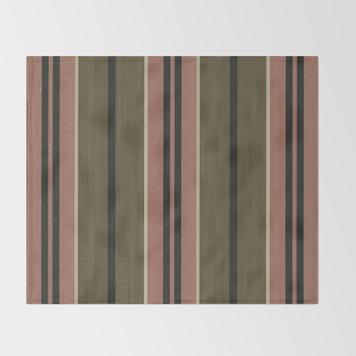 linen stripes (olive green and pink) Throw Blanket Gallery Image 2
