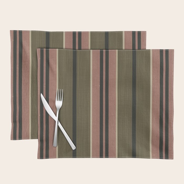 linen stripes (olive green and pink) Placemat Gallery Image 1