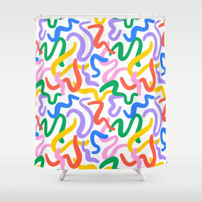 Fun colorful abstract line doodle pattern Shower Curtain Gallery Image 1