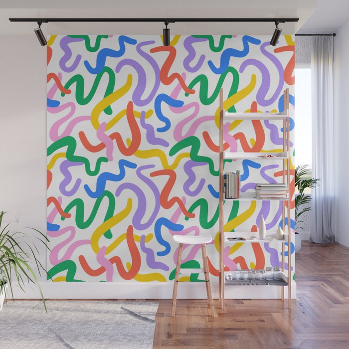 Fun colorful abstract line doodle pattern Wall Mural Gallery Image 1