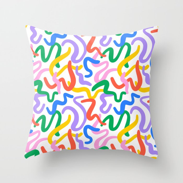 Fun colorful abstract line doodle pattern Throw Pillow Gallery Image 1
