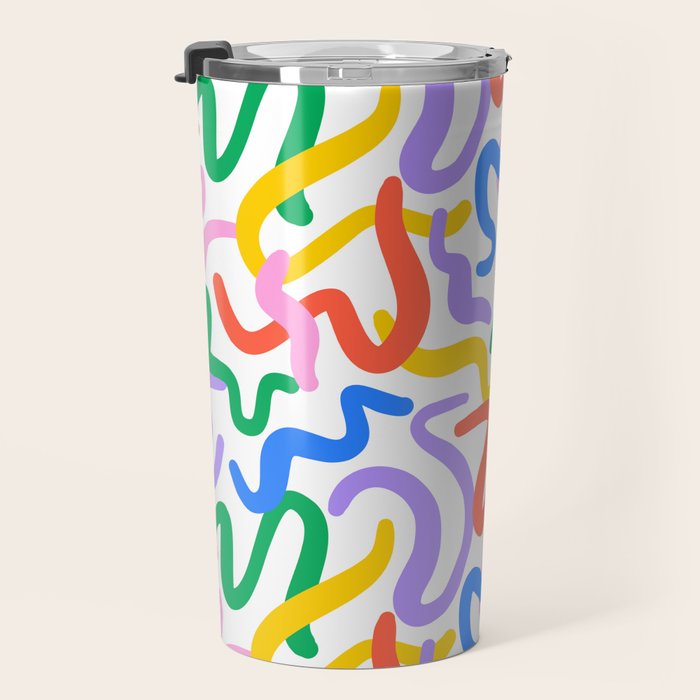 Fun colorful abstract line doodle pattern Travel Mug Gallery Image 3