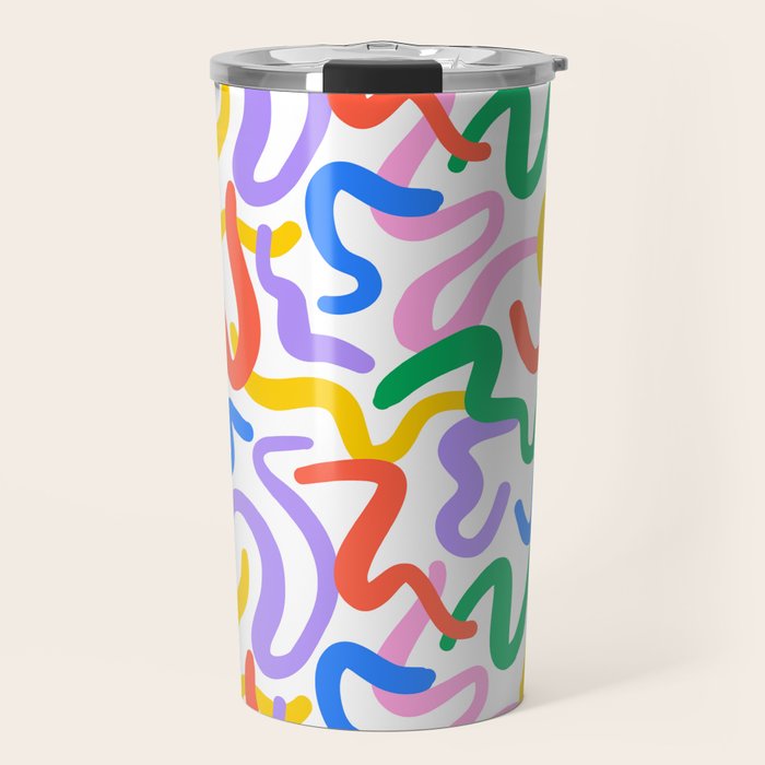 Fun colorful abstract line doodle pattern Travel Mug Gallery Image 1
