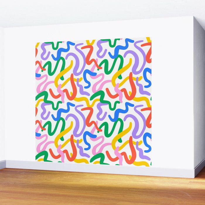 Fun colorful abstract line doodle pattern Wall Mural Gallery Image 2