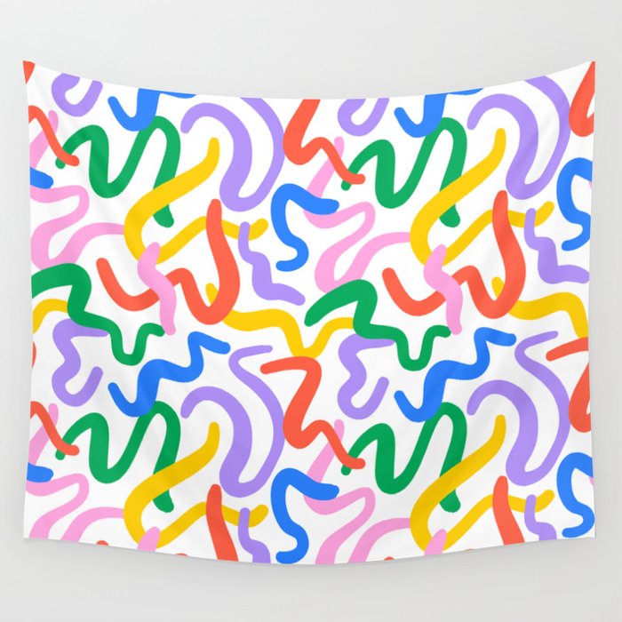 Fun colorful abstract line doodle pattern Wall Tapestry Gallery Image 4