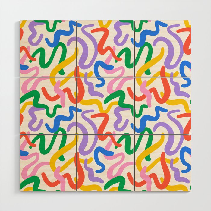 Fun colorful abstract line doodle pattern Wood Wall Art Gallery Image 1