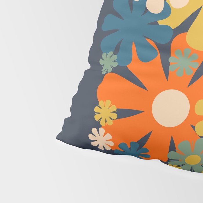 Les Fleurs Cheerful Retro Flowers in Vase Blue Pillow Sham Gallery Image 4