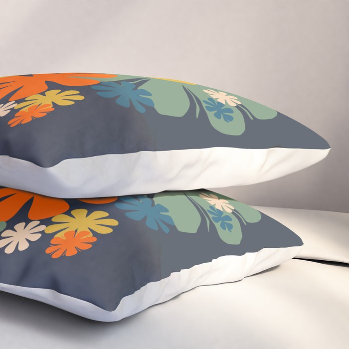 Les Fleurs Cheerful Retro Flowers in Vase Blue Pillow Sham Gallery Image 3