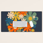 Les Fleurs Cheerful Retro Flowers in Vase Blue Desk Mat Gallery Image 1