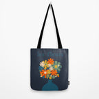 Les Fleurs Cheerful Retro Flowers in Vase Blue Tote Bag Gallery Image 2