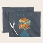 Les Fleurs Cheerful Retro Flowers in Vase Blue Placemat Gallery Image 1