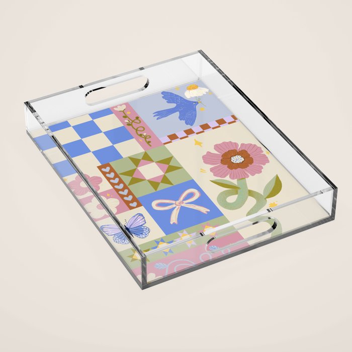 Whimsical Folk Garden Collage Acrylic Tray Gallery Image 1
