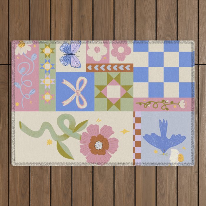 Whimsical Folk Garden Collage Outdoor Rug Gallery Image 1