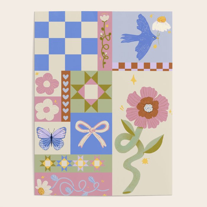 Whimsical Folk Garden Collage Poster Gallery Image 4