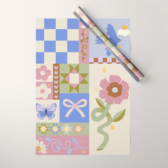 Whimsical Folk Garden Collage Wrapping Paper Gallery Image 1