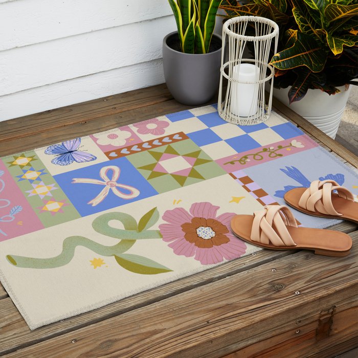 Whimsical Folk Garden Collage Outdoor Rug Gallery Image 2