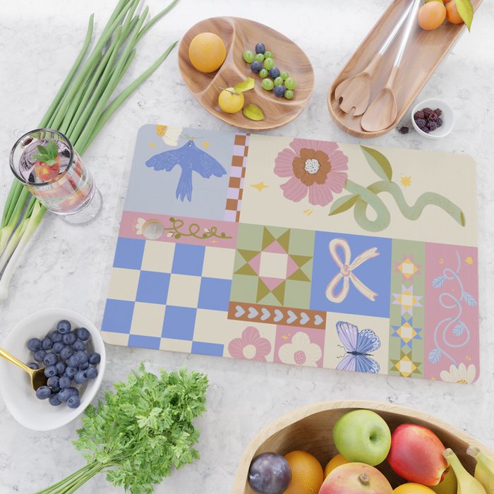 Whimsical Folk Garden Collage Cutting Board Gallery Image 2