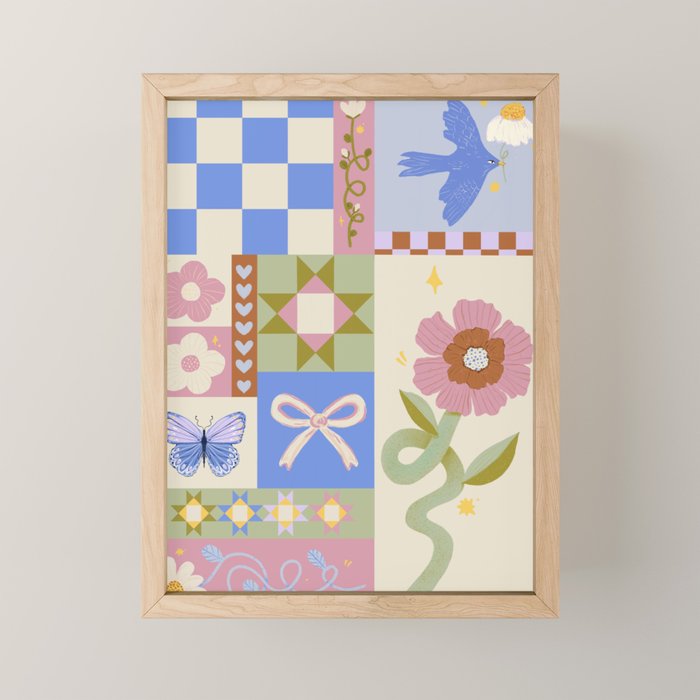 Whimsical Folk Garden Collage Mini Art Print Gallery Image 1