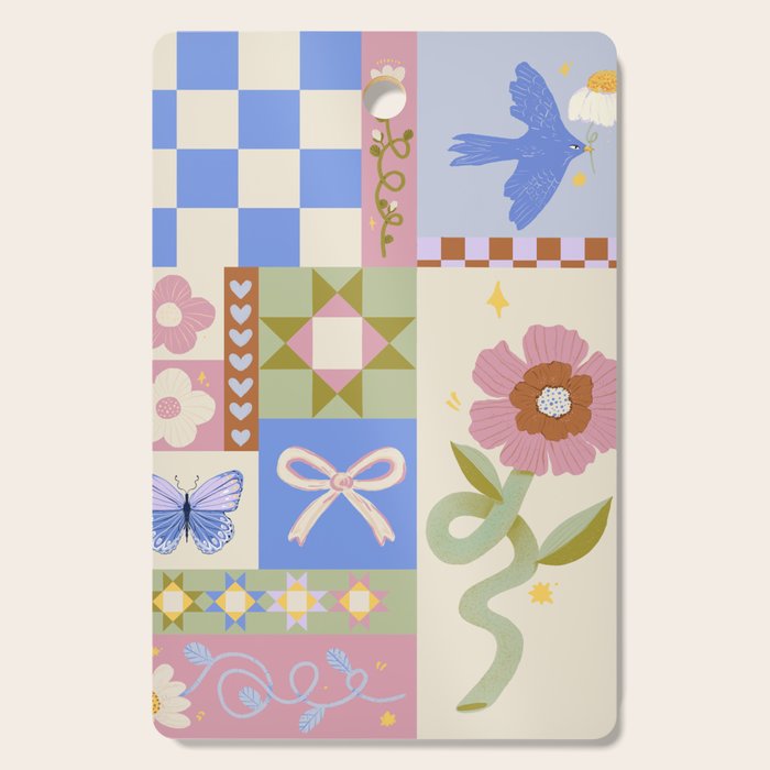 Whimsical Folk Garden Collage Cutting Board Gallery Image 1