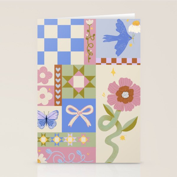 Whimsical Folk Garden Collage Stationery Card Gallery Image 2