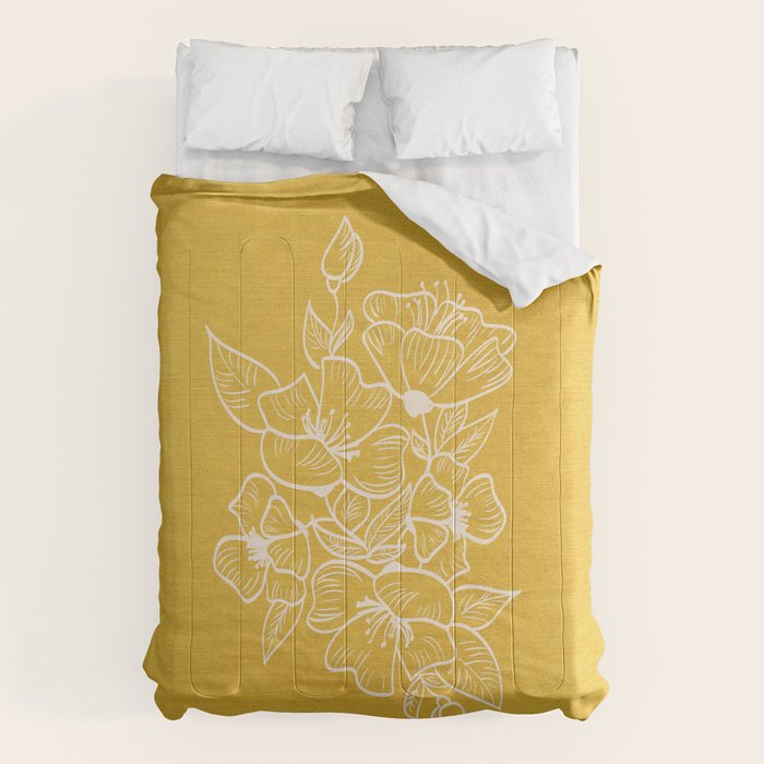 Scandinavian Brushed Gold Floral Ornament | Tropical Line Art Comforter Gallery Image 1
