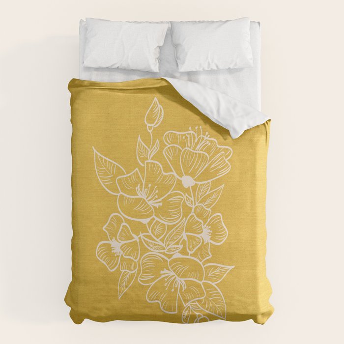 Scandinavian Brushed Gold Floral Ornament | Tropical Line Art Duvet Cover Gallery Image 6