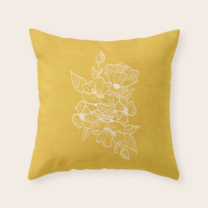 Scandinavian Brushed Gold Floral Ornament | Tropical Line Art Throw Pillow Gallery Image 6