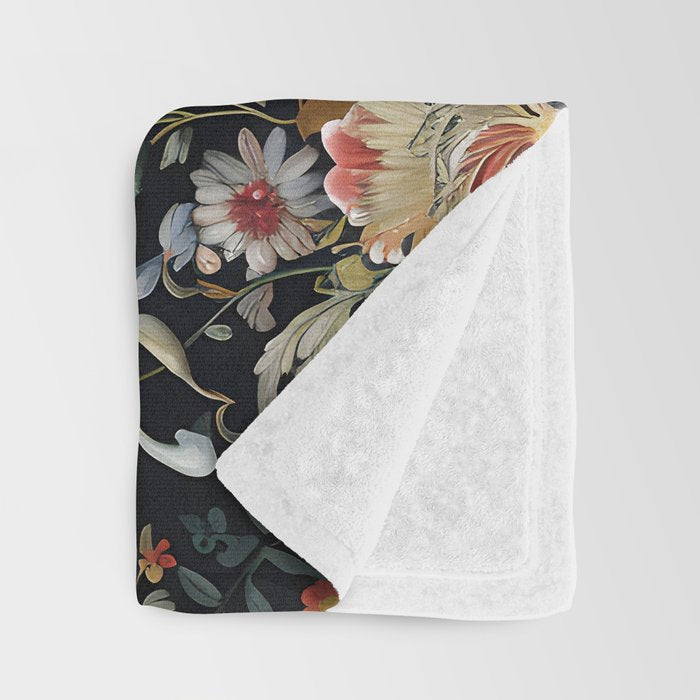 Countryside Bloom Ethereal Dark Floral Throw Blanket Gallery Image 3