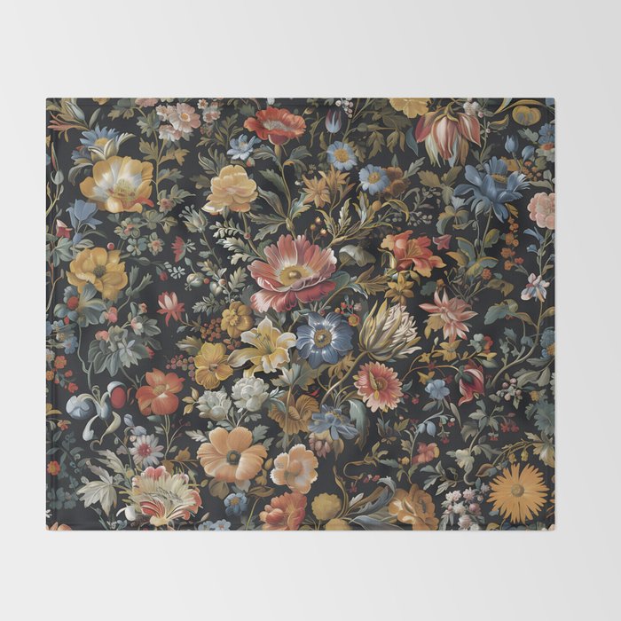 Countryside Bloom Ethereal Dark Floral Throw Blanket Gallery Image 2