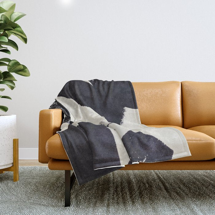 Abstract Paint Composition 1 - Black and White Throw Blanket Gallery Image 1