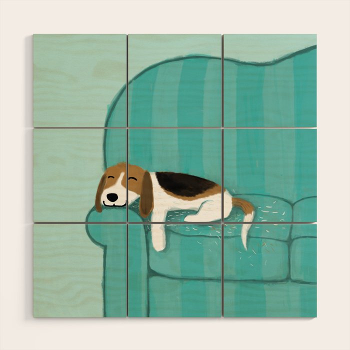 Happy Couch Beagle | Cute Sleeping Dog Wood Wall Art Gallery Image 1