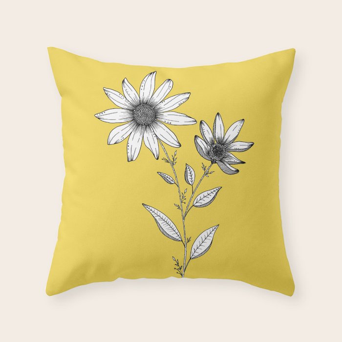 Wildflower line drawing | Botanical Art Throw Pillow Gallery Image 6