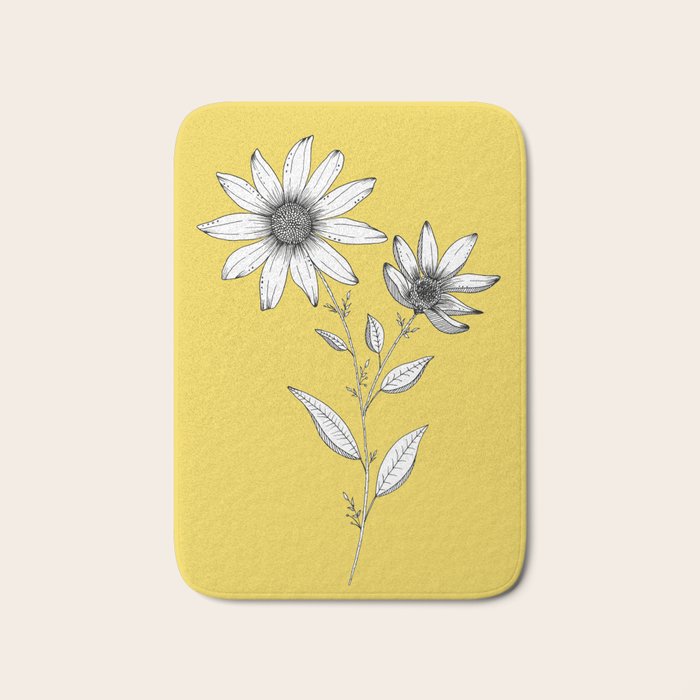 Wildflower line drawing | Botanical Art Bath Mat Gallery Image 1