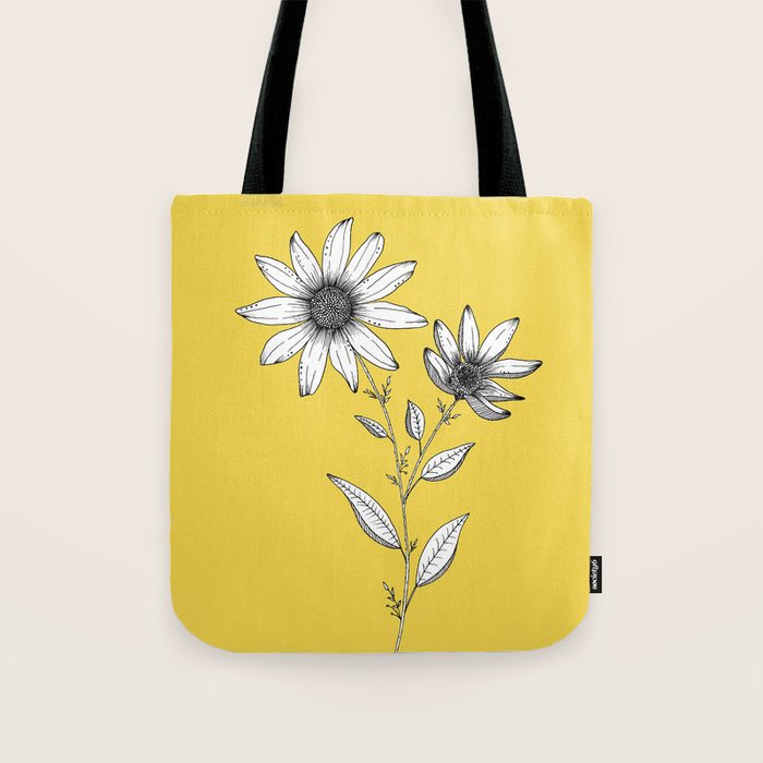 Wildflower line drawing | Botanical Art Tote Bag Gallery Image 1