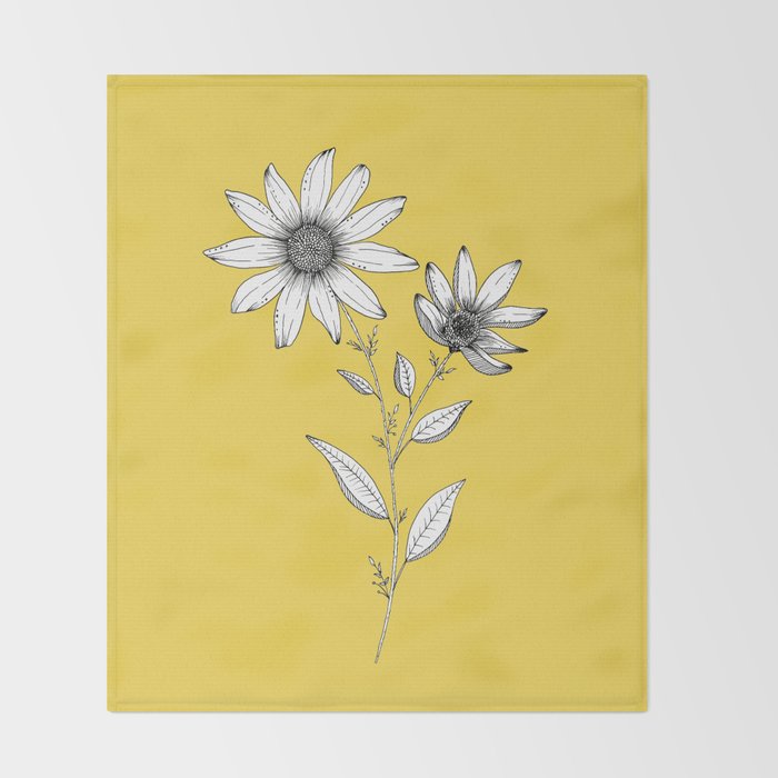 Wildflower line drawing | Botanical Art Throw Blanket Gallery Image 2