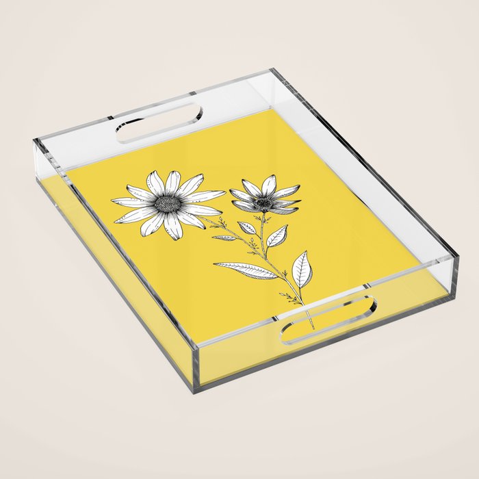 Wildflower line drawing | Botanical Art Acrylic Tray Gallery Image 1
