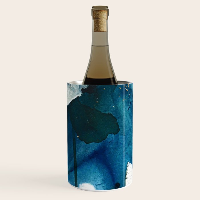 Untamed: a pretty, minimal, abstract painting in blue, white and gold by Alyssa Hamilton Art  Wine Chiller Gallery Image 1