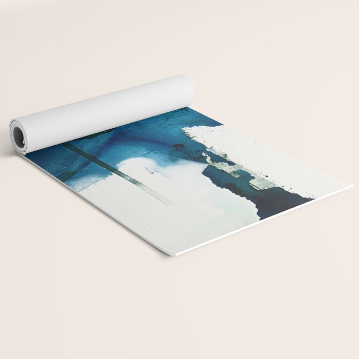 Untamed: a pretty, minimal, abstract painting in blue, white and gold by Alyssa Hamilton Art  Yoga Mat Gallery Image 2