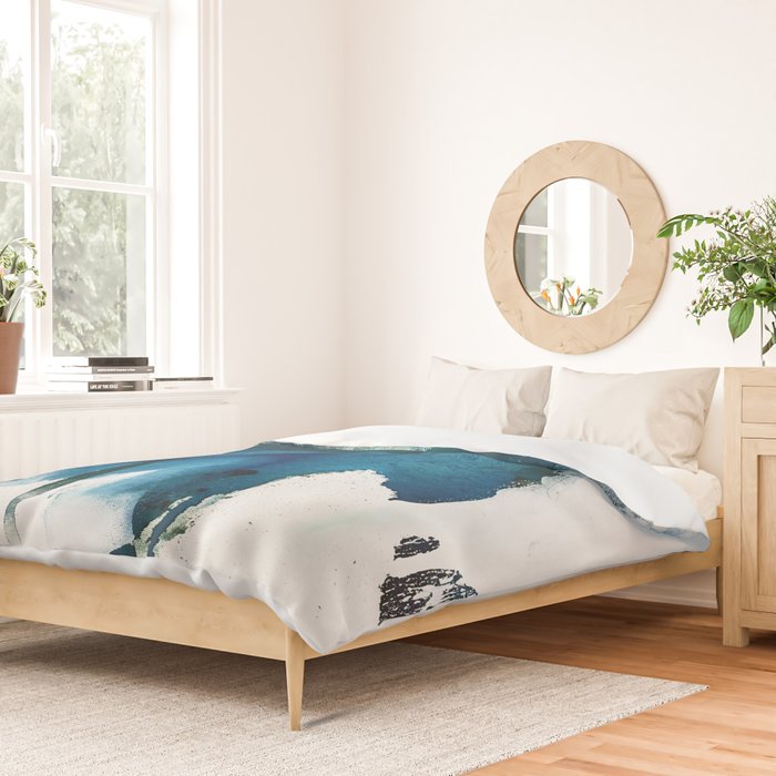 Untamed: a pretty, minimal, abstract painting in blue, white and gold by Alyssa Hamilton Art  Duvet Cover Gallery Image 2