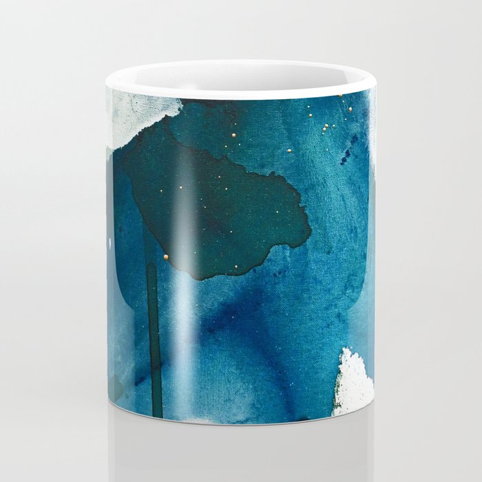 Untamed: a pretty, minimal, abstract painting in blue, white and gold by Alyssa Hamilton Art  Coffee Mug Gallery Image 4