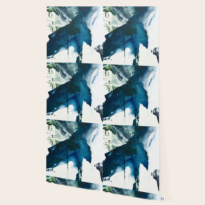 Untamed: a pretty, minimal, abstract painting in blue, white and gold by Alyssa Hamilton Art  Wallpaper Gallery Image 2