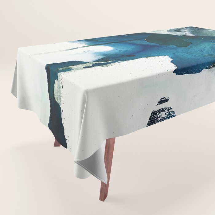 Untamed: a pretty, minimal, abstract painting in blue, white and gold by Alyssa Hamilton Art  Tablecloth Gallery Image 1