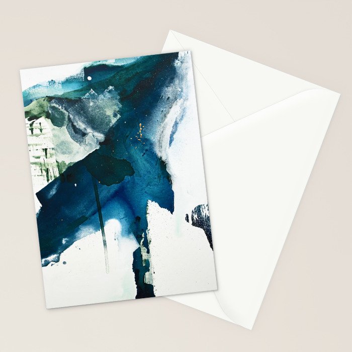 Untamed: a pretty, minimal, abstract painting in blue, white and gold by Alyssa Hamilton Art  Stationery Card Gallery Image 2